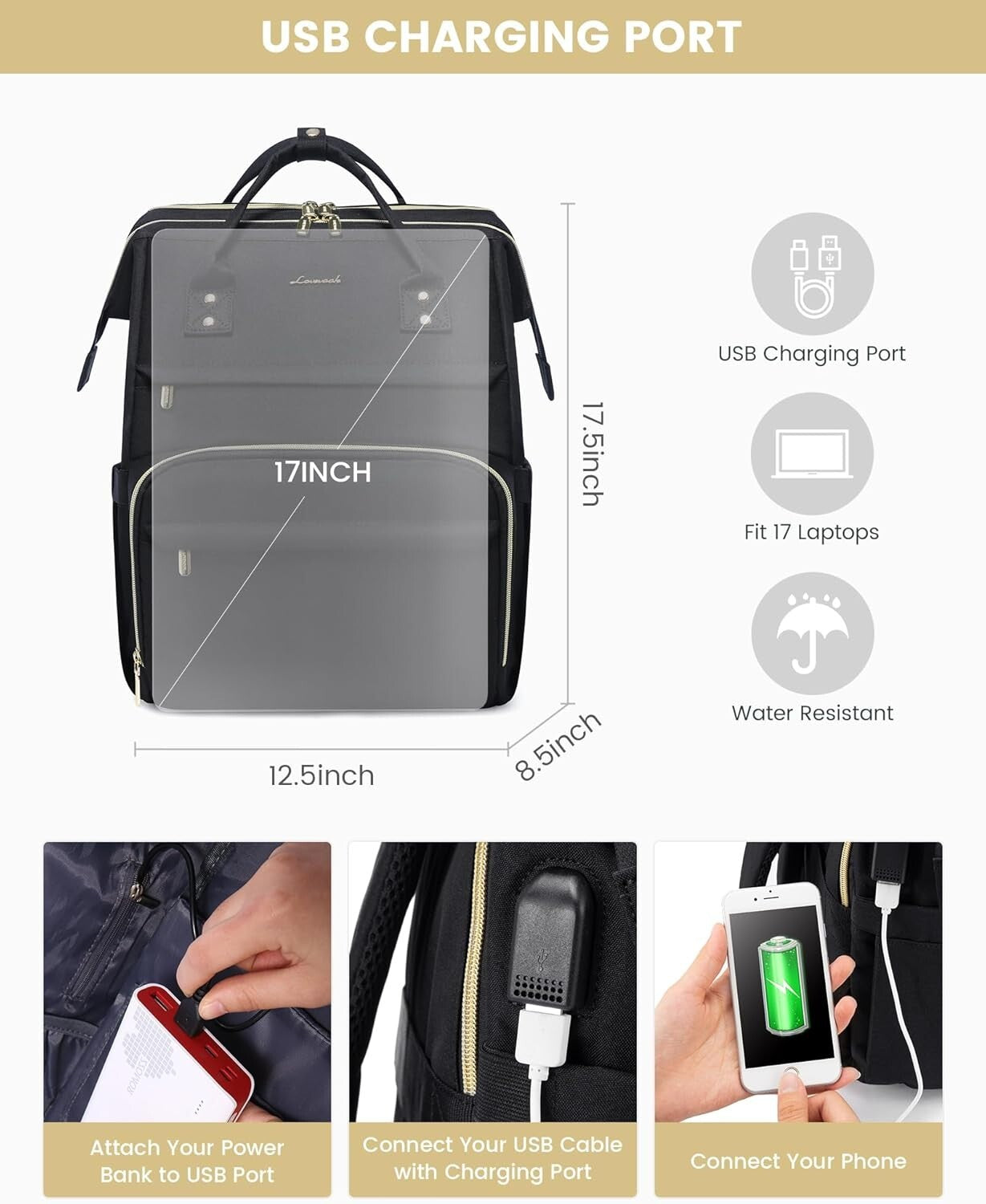 Professional Black Laptop Backpack for Women - Perfect for Teachers and Nurses