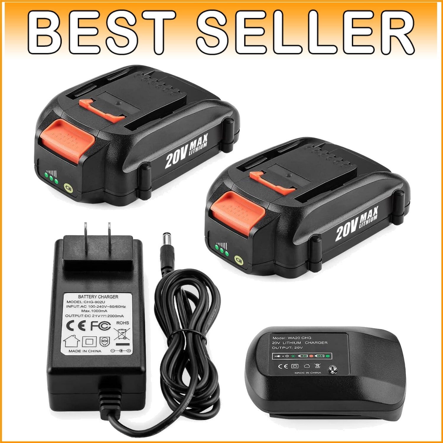 Battery & Charger Combo for Works 20V Tools – Certified & Lightweight Design