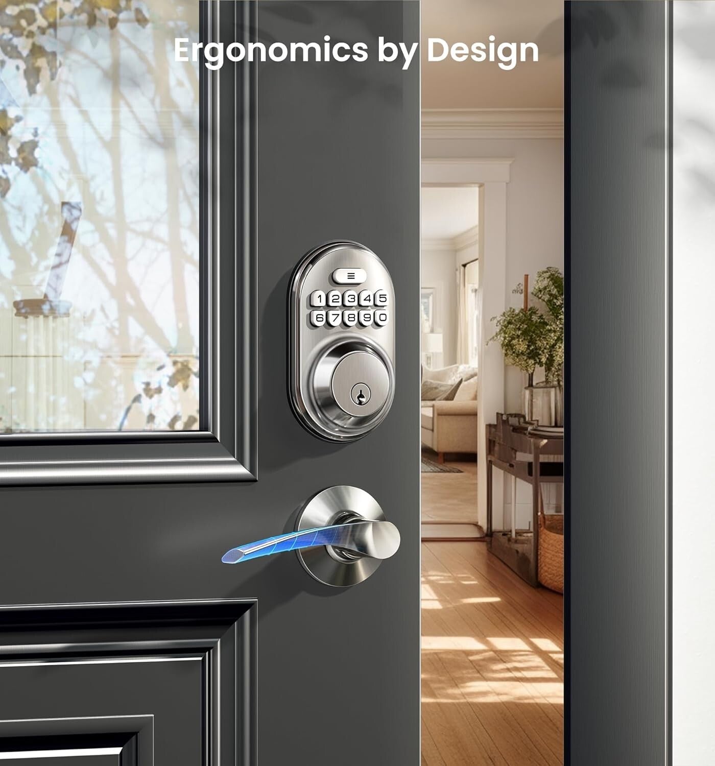 Keyless Entry Door Lock with Lever Handles – Satin Nickel Electronic Deadbolt