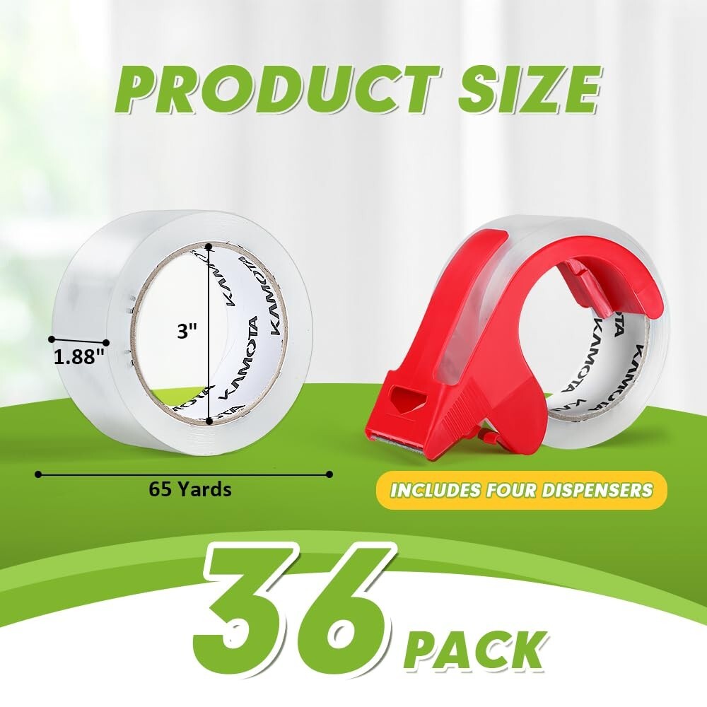 Durable Clear Packing Tape Set - 36 Rolls, Ideal for Storage & Shipping Packs