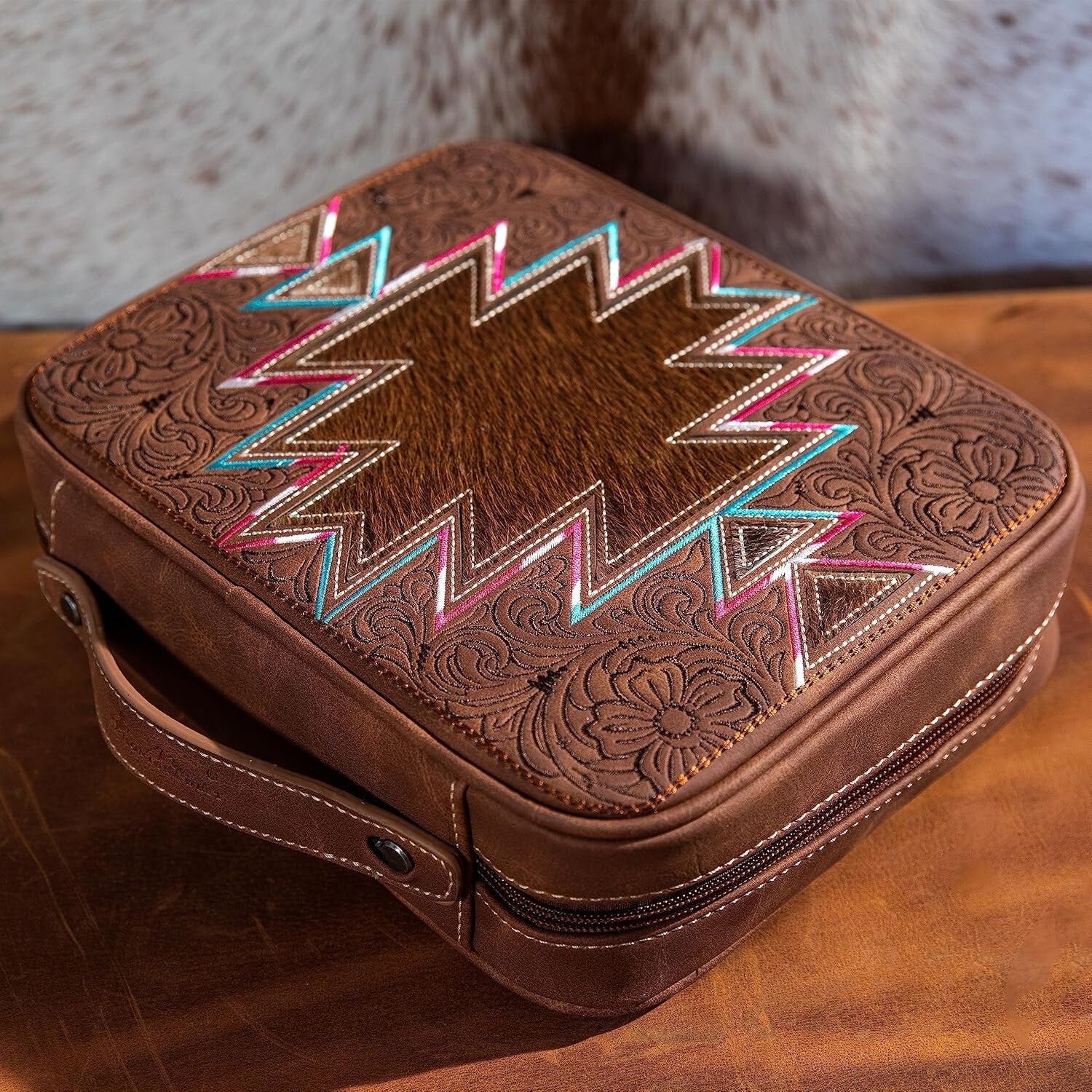 Aztec Pattern Vegan Leather Bible Cover with Embroidery - Protective and Stylish