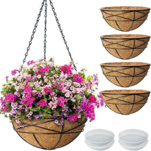 Load image into Gallery viewer, Elegant 4 Pack 14 Inch Hanging Flower Baskets with Coco Liner for Outdoor Plants