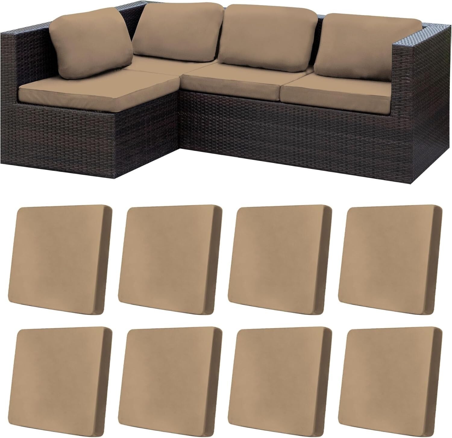 Comprehensive Protection: 8Khaki Outdoor Cushion Covers - Sofa & Chair Use