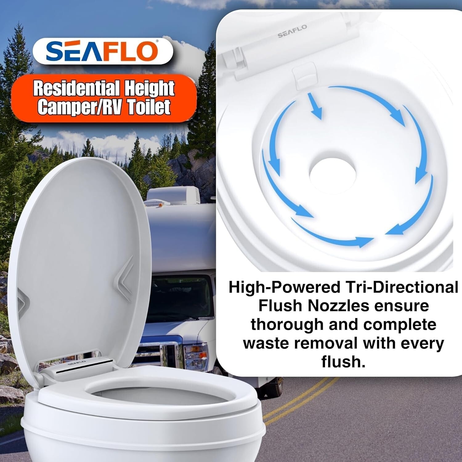 Durable 18.5” Gravity Flush Toilet for RVs with Quick Installation Features