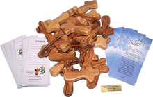 Load image into Gallery viewer, 2.5 Inch Olive Wood Crosses with Certificates &amp; Lord Prayer Cards - 25 Pack