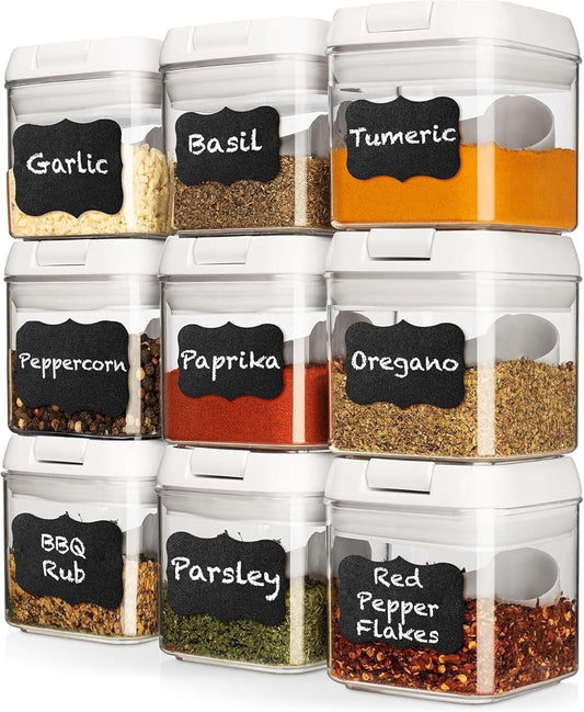 9 PC Kitchen Organization Set - Airtight Food Containers with Spoons - 2.1 Cups