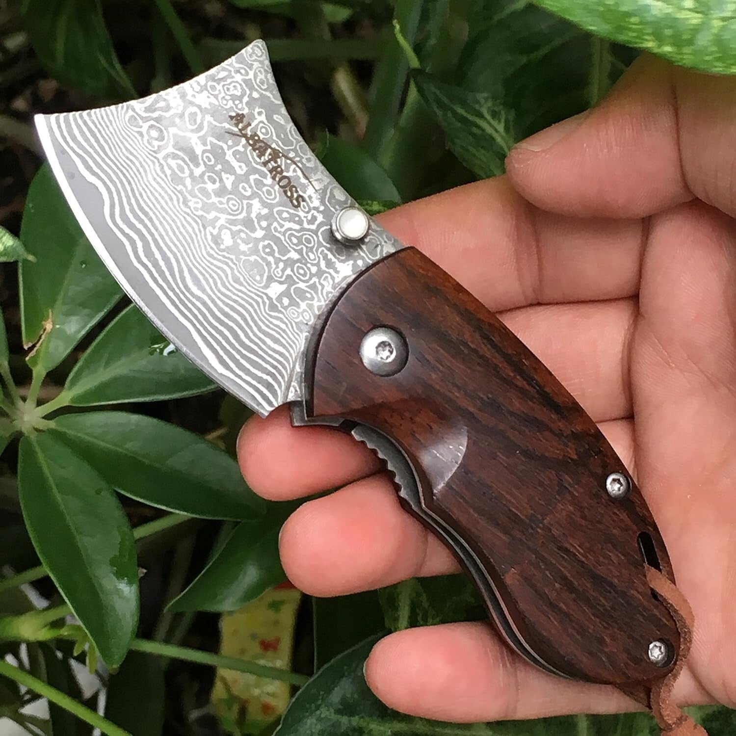 2" Damascus Folding Pocket Knife with Sandalwood Handle - Perfect for Camping