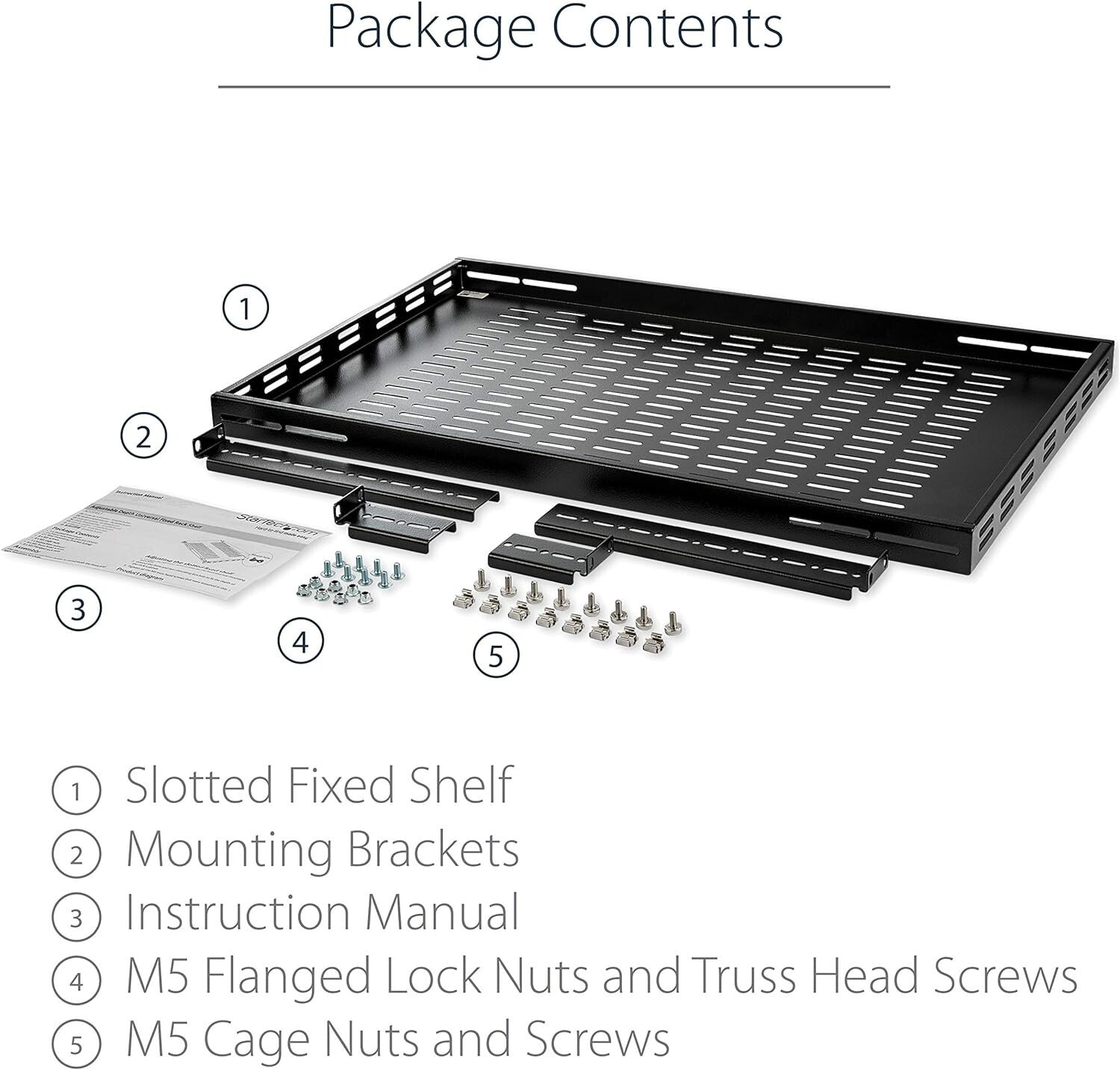 1U Vented Black Rack Shelf - Supports AV & Networking Equipment - 27.56in Depth