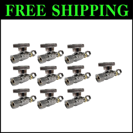 10-Pc Lead-Free Chrome Brass Plumbing Shut-Off Valve - Quarter-Turn Design