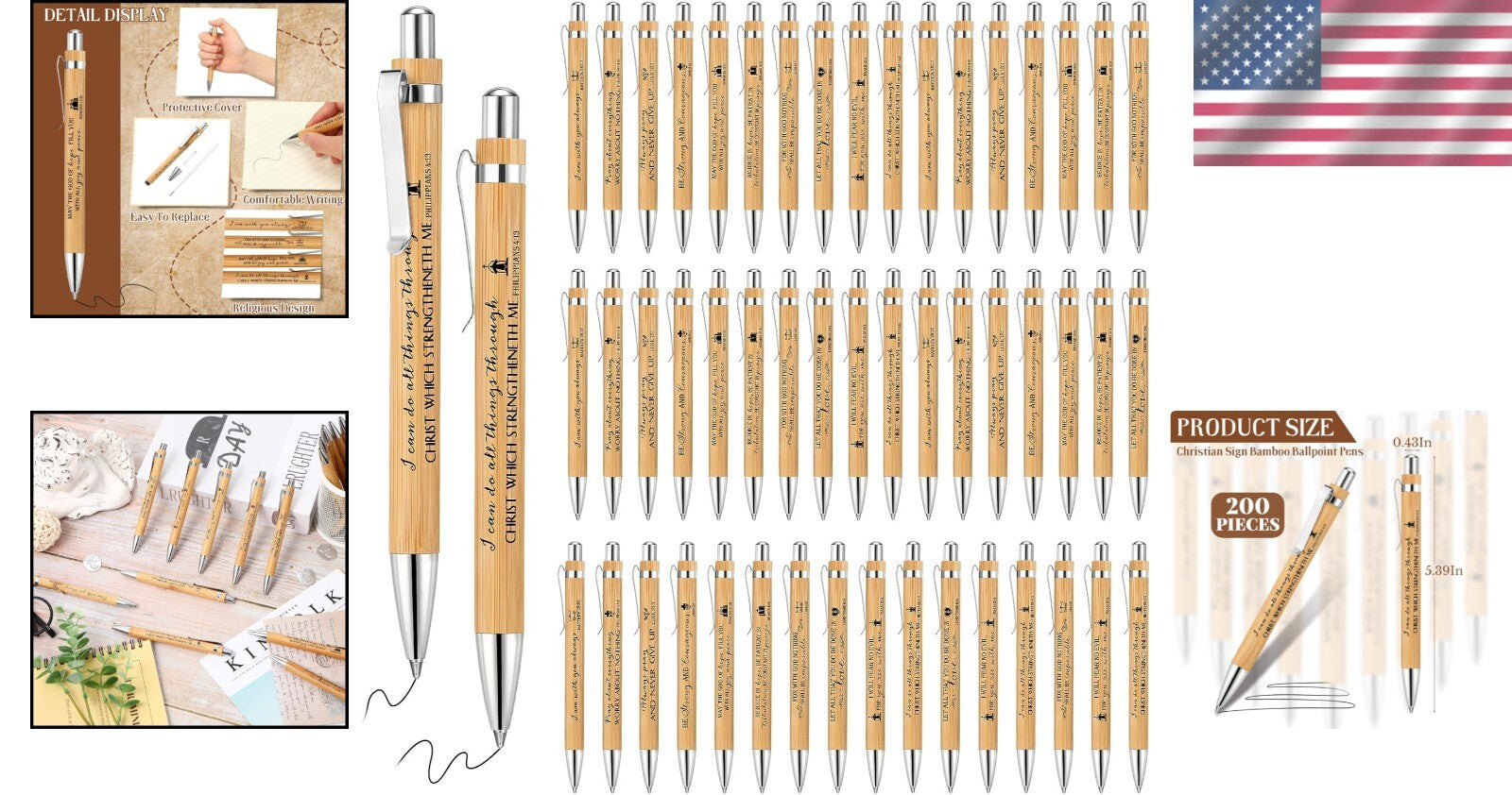 Engraved Bamboo Ballpoint Pens - 200 Inspirational Scripture Quotes for Gifting