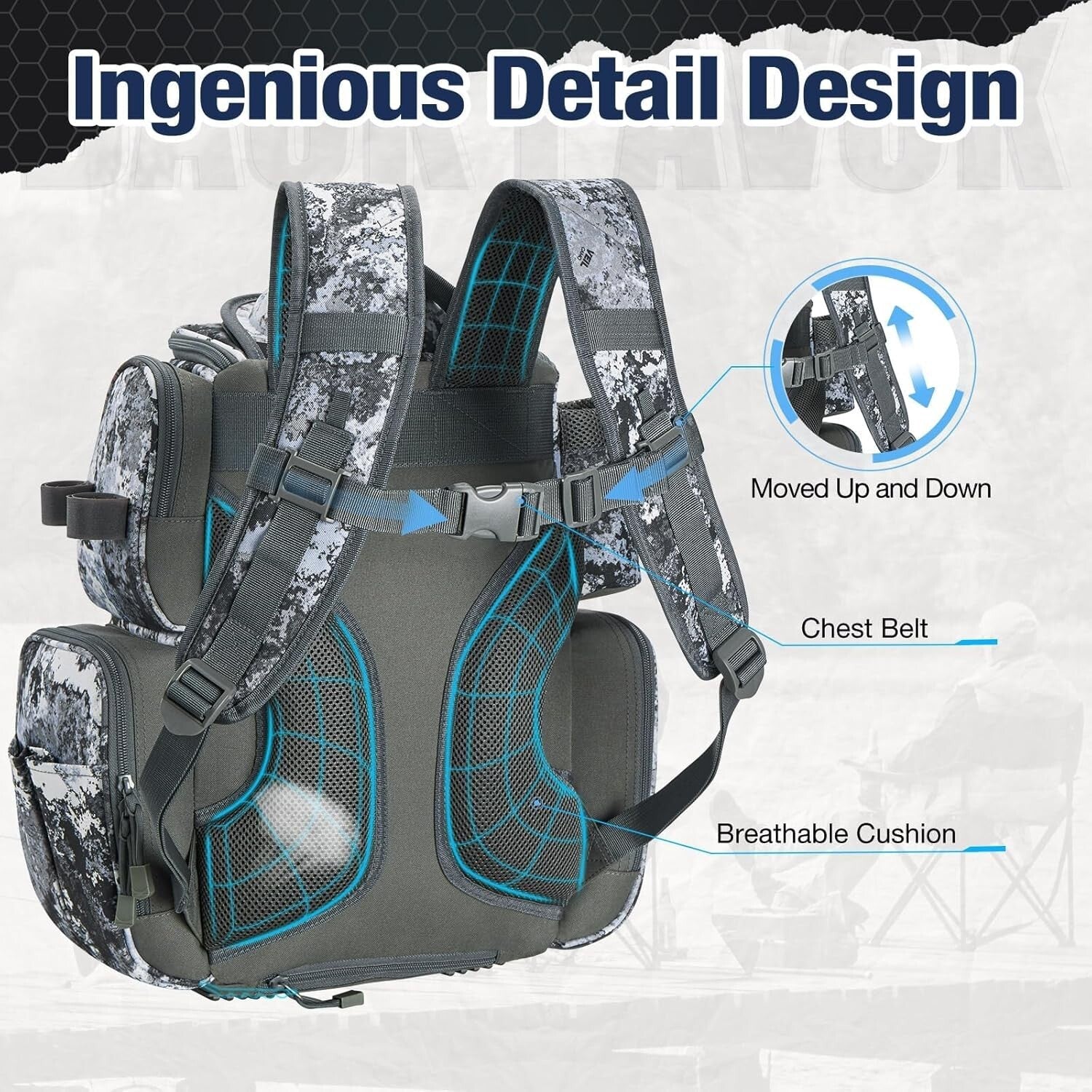 Affordable Fishing Tackle Backpack with Removable Clapboard & Reflective Strips