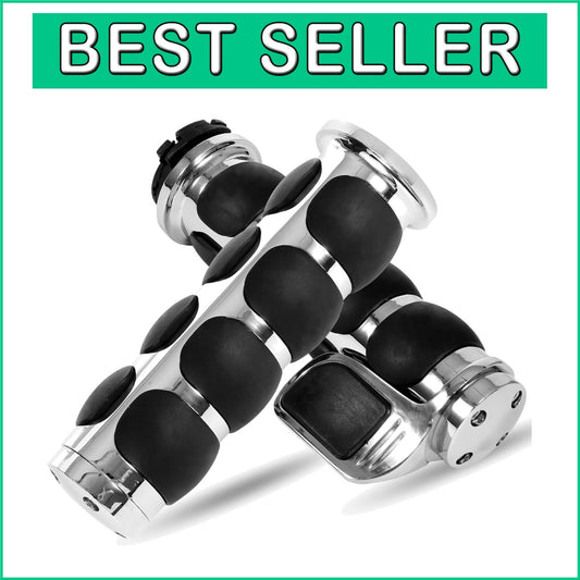 Chrome Black Aluminum Handgrips for Street Bikes - Vibration Dampening Comfort