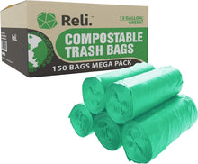 Load image into Gallery viewer, Sustainable 13 Gallon Compost Trash Bags - 150 Count | Leak-Proof &amp; Unscented
