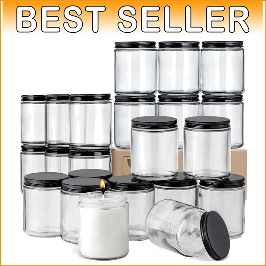 8oz Clear Round Glass Jars with Screw Metal Lids - 24 Pack for Storage & Crafts