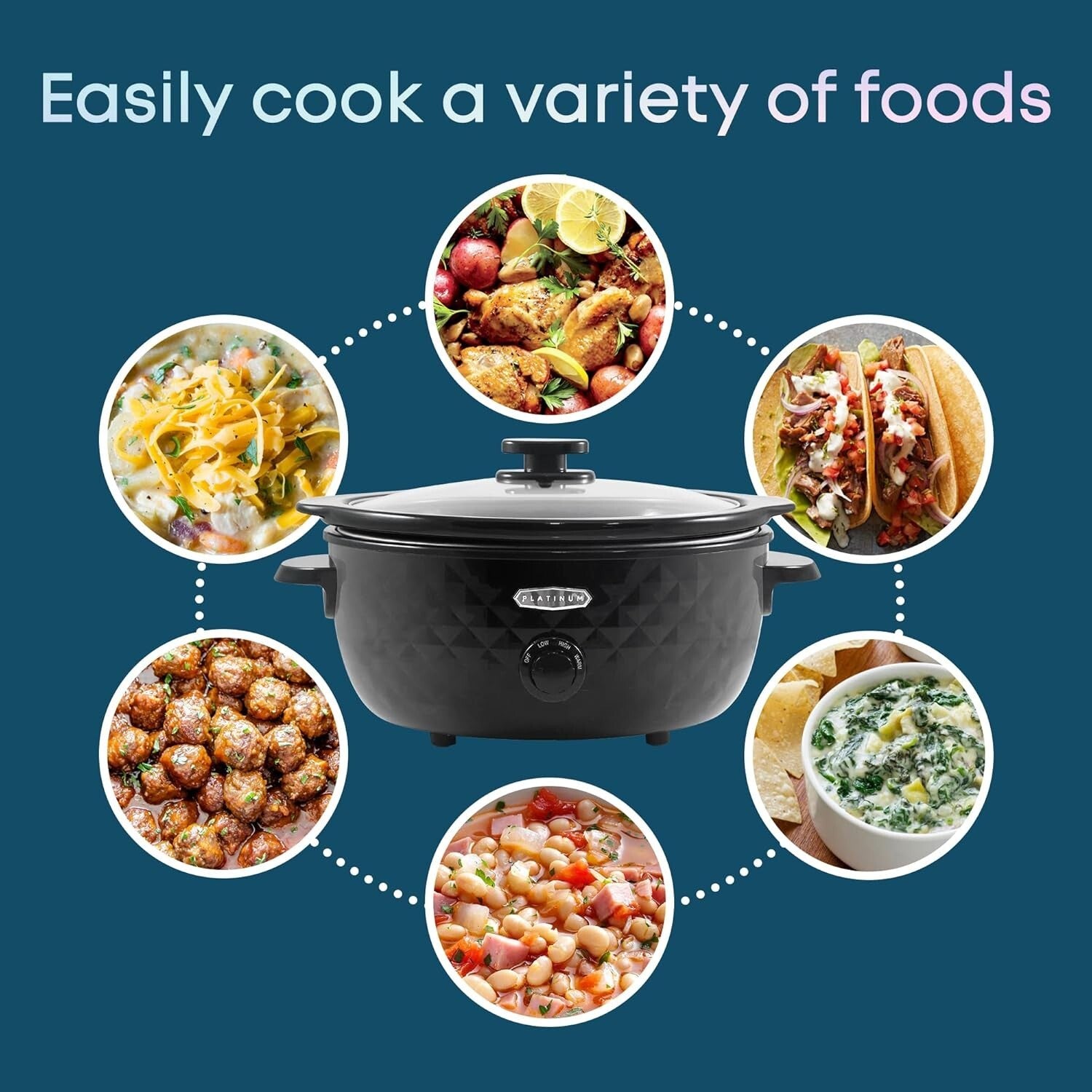 Versatile Slow Cooker with Cool-Touch Handles - 6 Quart Diamond Pattern Design