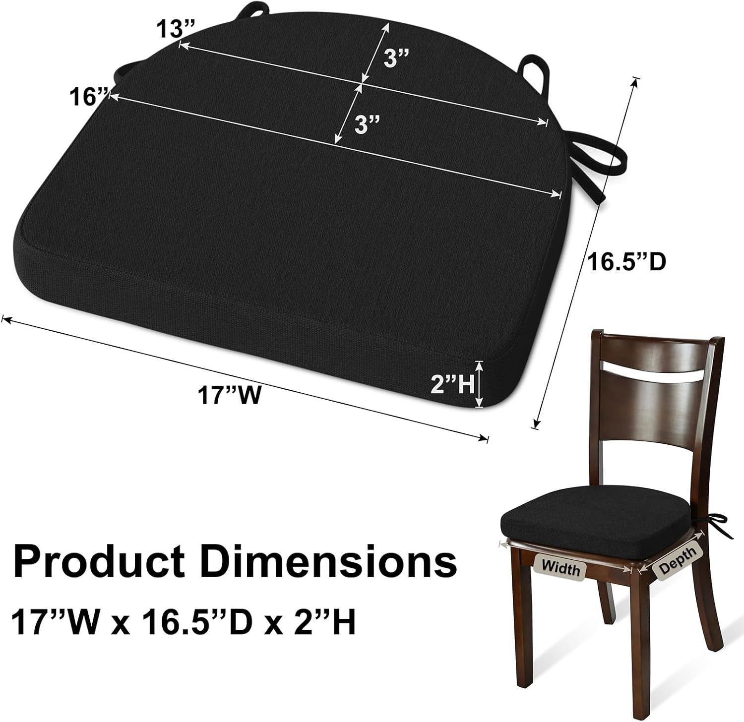 Comfortable D-Shaped Foam Chair Cushions Set of 4, Silicone Backing, 17x16.5in