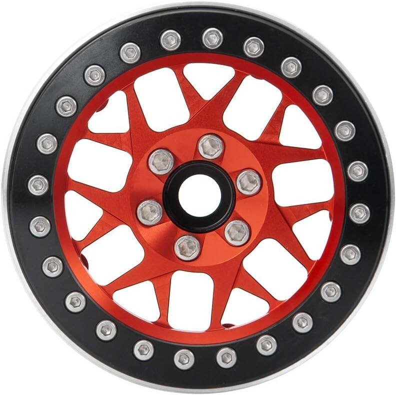 Stylish Red Beadlock Wheels - Upgrade Your 1/10 RC Crawler's Performance