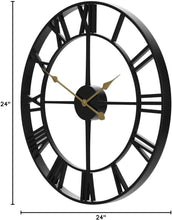 Load image into Gallery viewer, Large 24-Inch Silent Wall Clock - Rustic Round Metal Decor with Roman Numerals