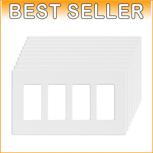 Elegant Matte 4-Gang Screwless Faceplates for Decorator Outlets - 10 Pack