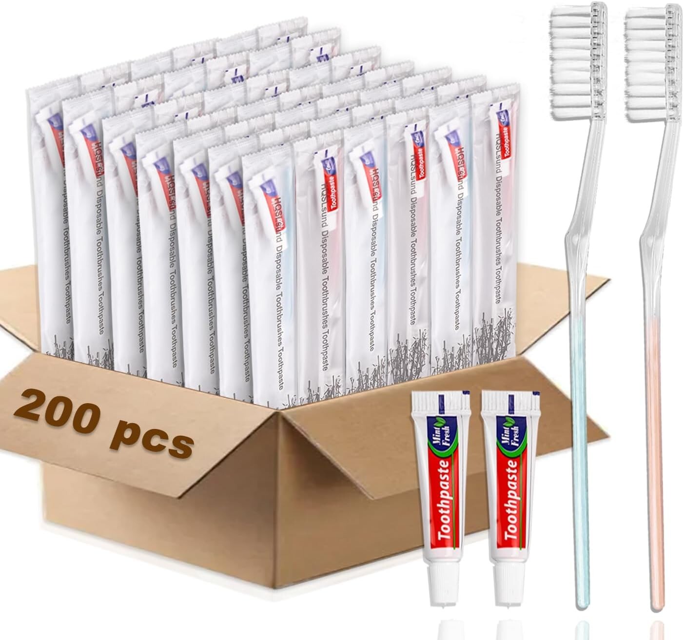 200-Pack Disposable Toothbrushes & Toothpaste - Perfect Travel Kit for Hygiene