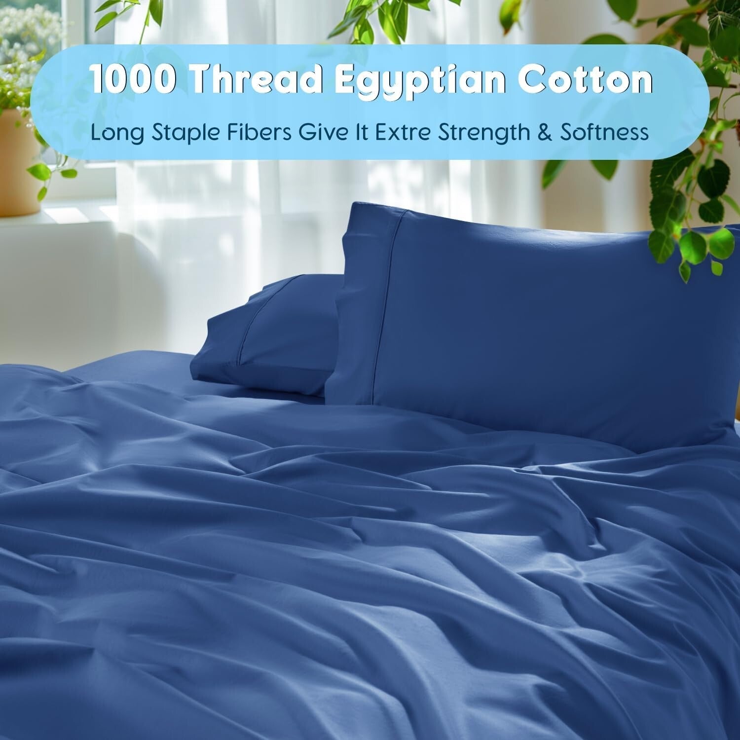 Luxury 100% Egyptian Cotton King Sheet Set - 1000 Thread Count in Navy Blue