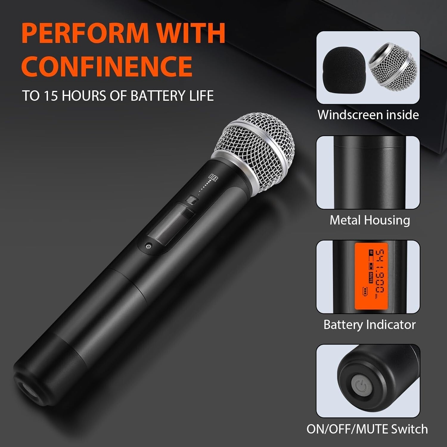 Quad Handheld Dynamic Microphone Set with 200-300 Ft Range & Long Battery Life