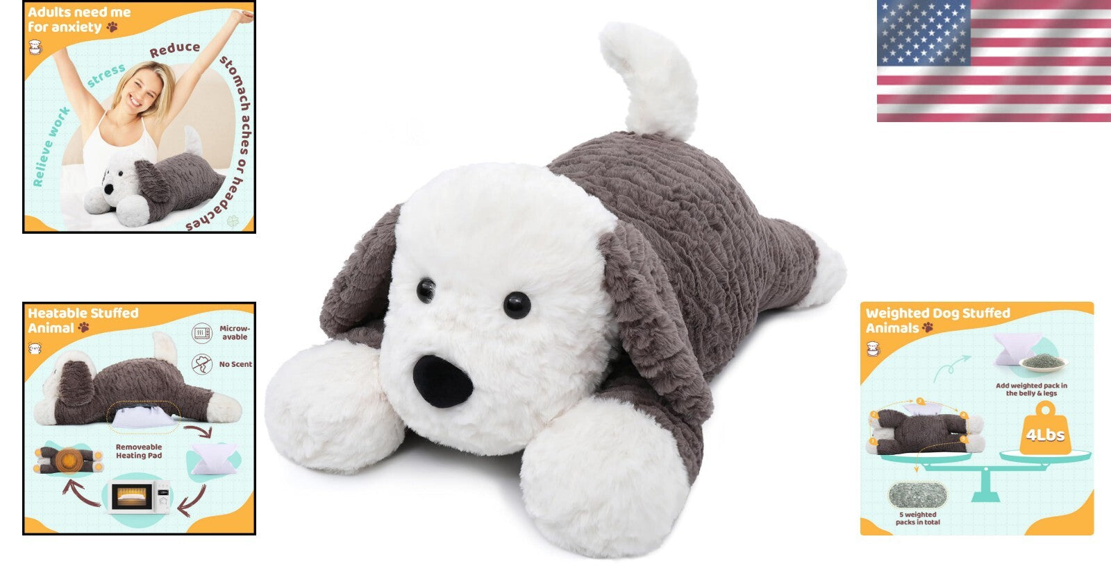 Large 24Inch Weighted Stuffed Dog Pillow - Soothing Companion for All Ages
