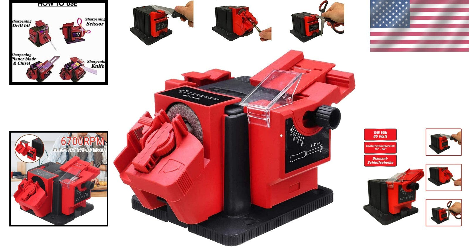 Electric Multifunctional Sharpener for Knives, Chisels & Drills - Compact Design