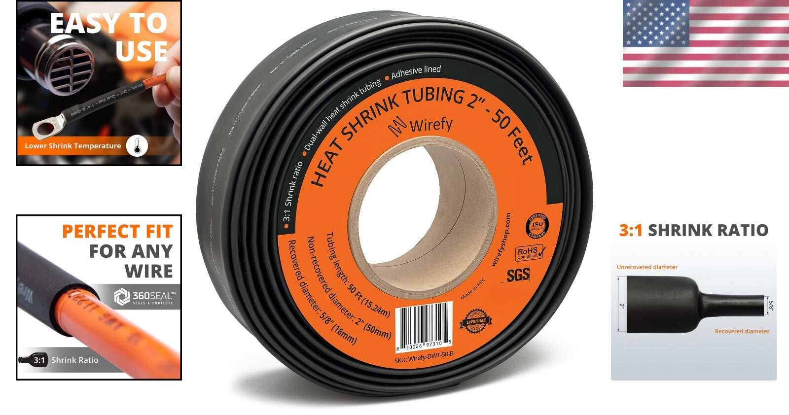 Black 2" Polyolefin Heat Shrink Tubing - 3:1 Ratio - Durable & Efficient