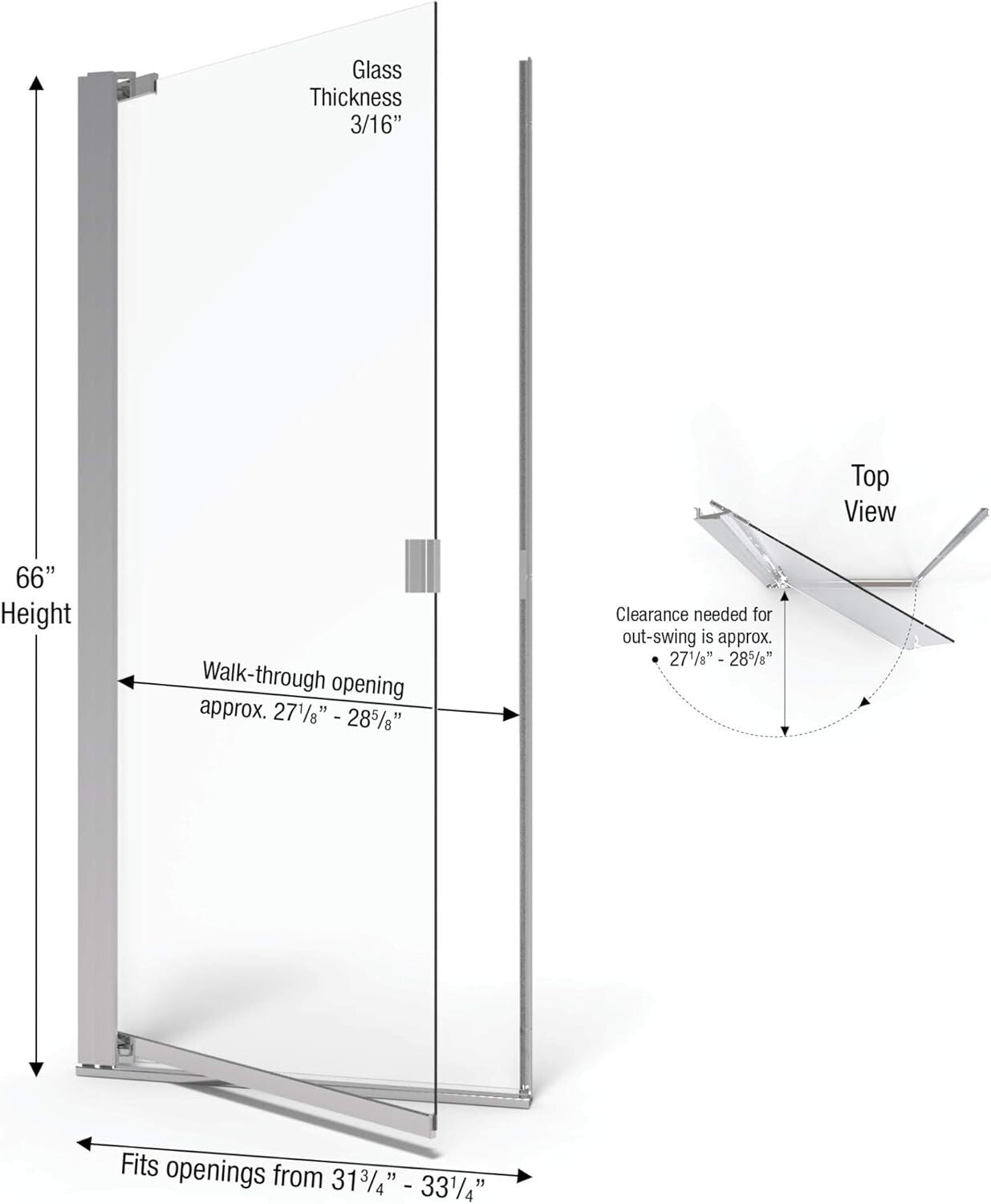 Modern Chrome Pivot Shower Door 31.75 to 33.25 in. - Watershed Management Design