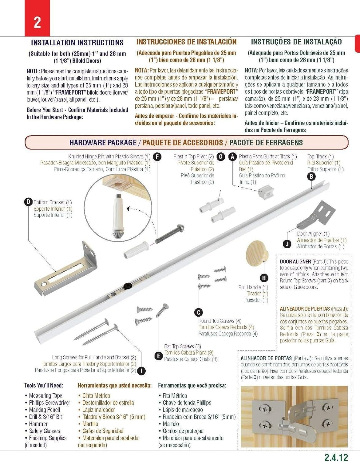 Lightweight Bi-Fold Closet Door, 80x36 - Solid Pine with Classic 6-Panel Design