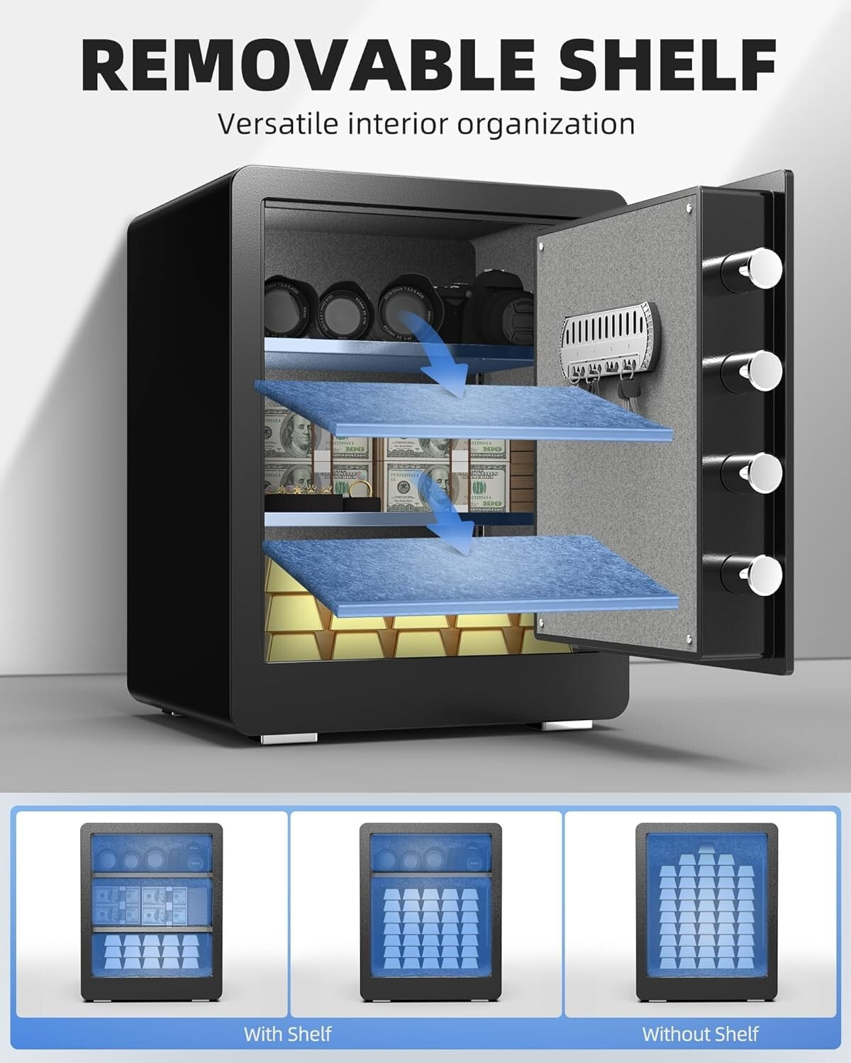 Alloy Steel Safe Box - 2.0 Cu Ft with Fireproof Bag & Dual Alarm Security