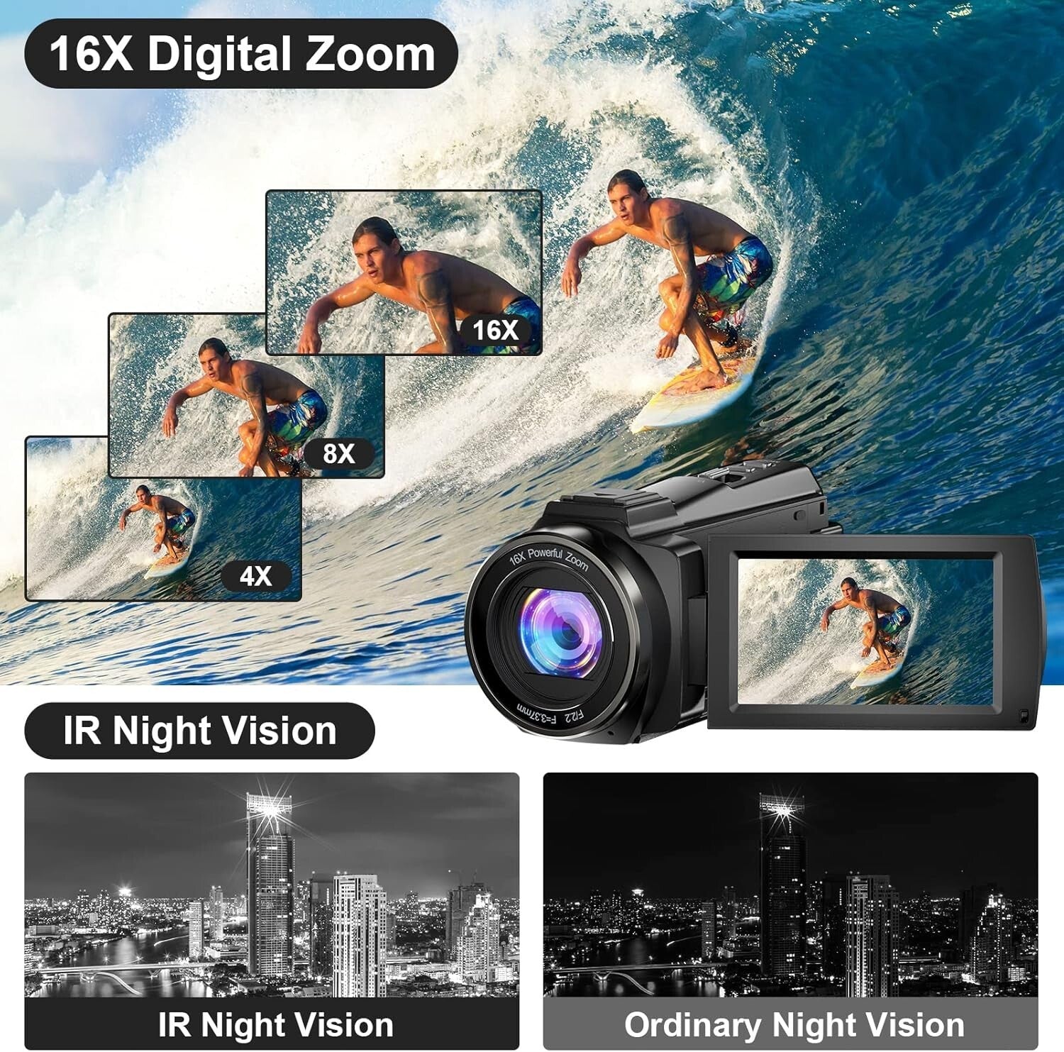 5K Video Camera with 48MP Resolution & Night Vision for YouTube Vlogging