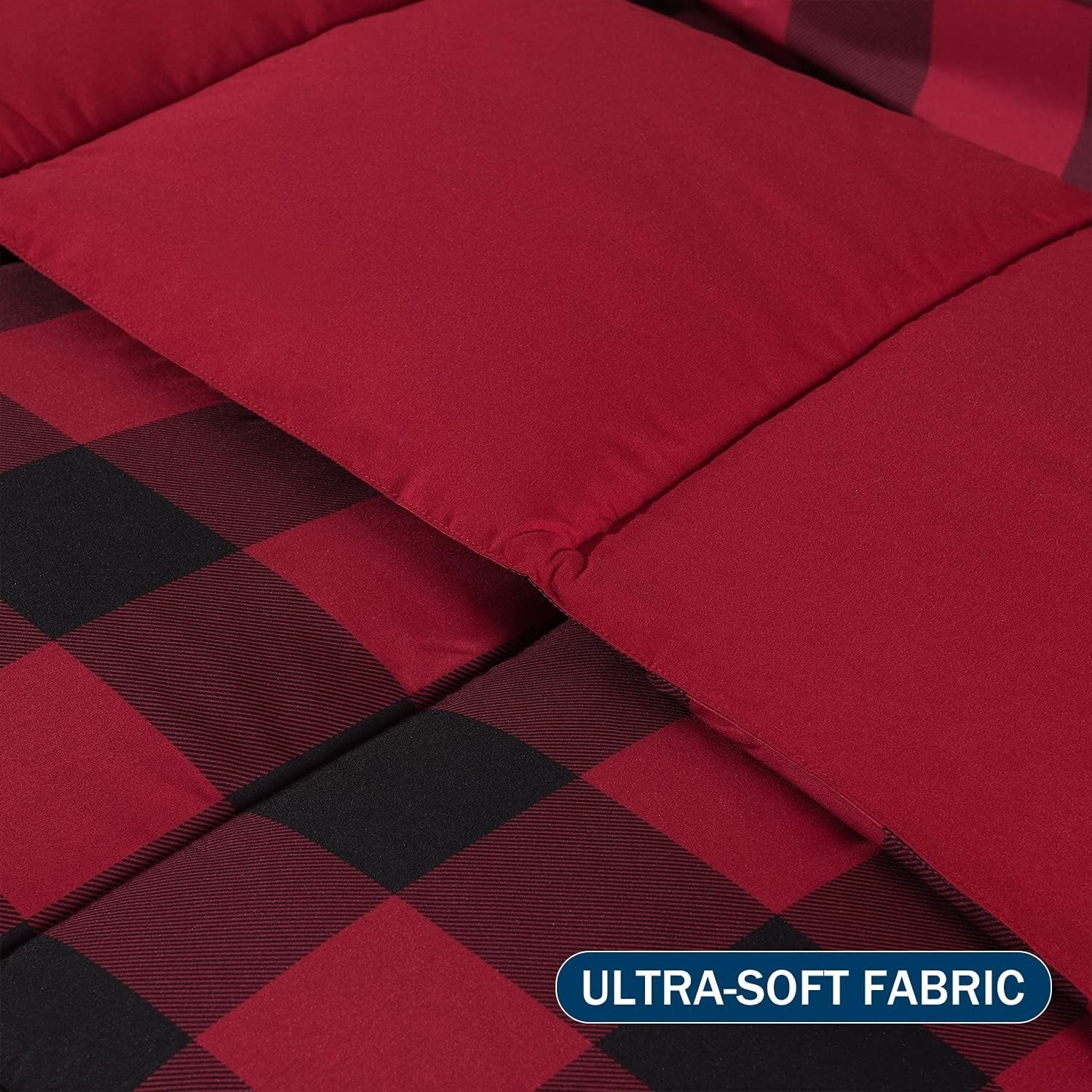 Durable and Soft King Size Comforter Set - Red/Black Plaid Pattern - 3 Pieces