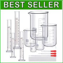 Load image into Gallery viewer, Multi-Size Borosilicate Glass Beaker &amp; Measuring Cylinder Set for Experiments