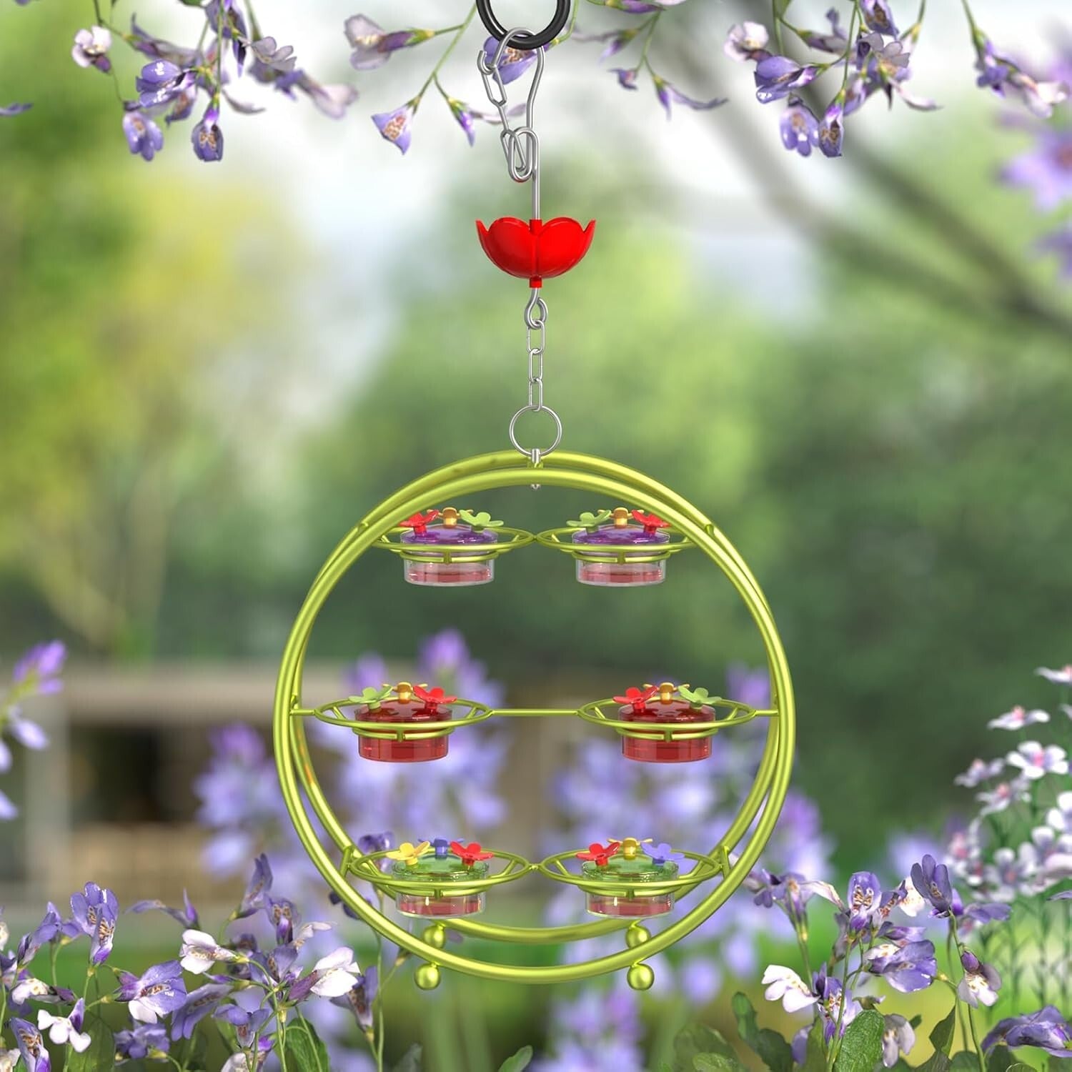 Unique Multi-Port Hummingbird Feeder - Top Fill & Leak-Proof Design in Green