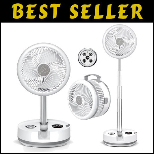 10-Inch Oscillating Portable Fan with Remote, LED Lights & 114HR Battery Life