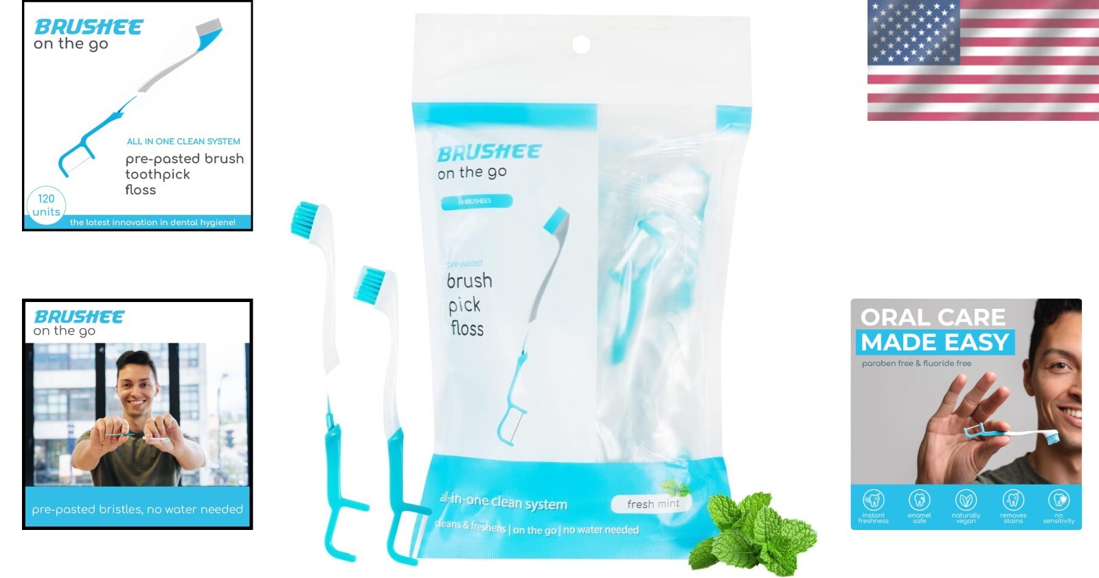 4-in-1 Portable Travel Toothbrush Set - Brush, Floss, Pick, and Paste - 120-Pack