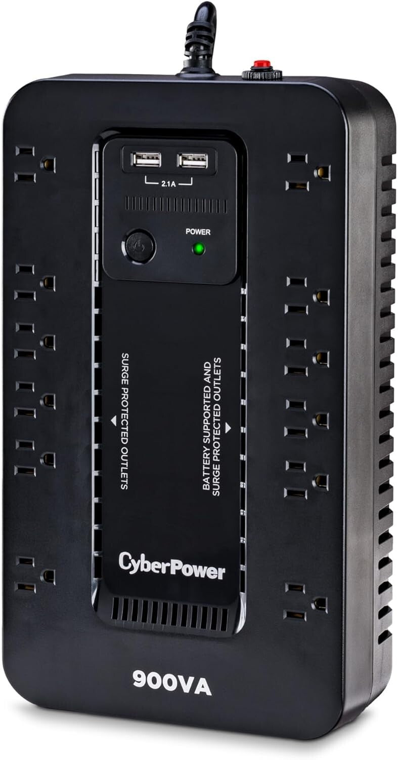 900VA/500W Uninterruptible Power Supply with USB Charging - Space-Saving Design