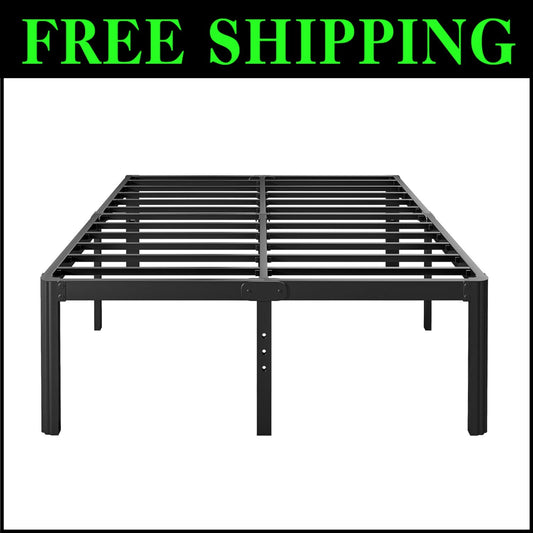 Sturdy Black Platform Bed Frame with Round Corners - Full Size, Noise-Free