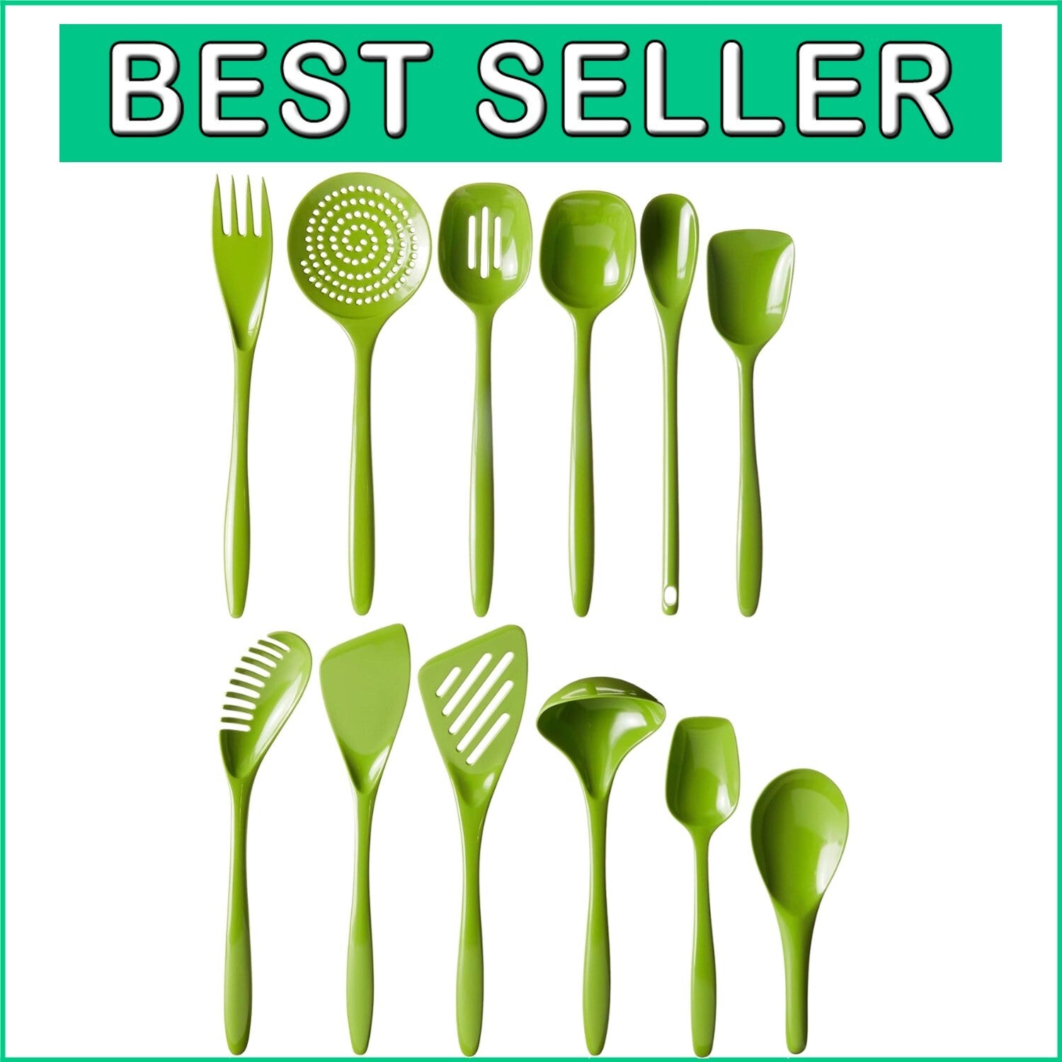Ergonomic Melamine Cooking Utensil Set, 12 Pieces - Nonstick & Dishwasher Safe