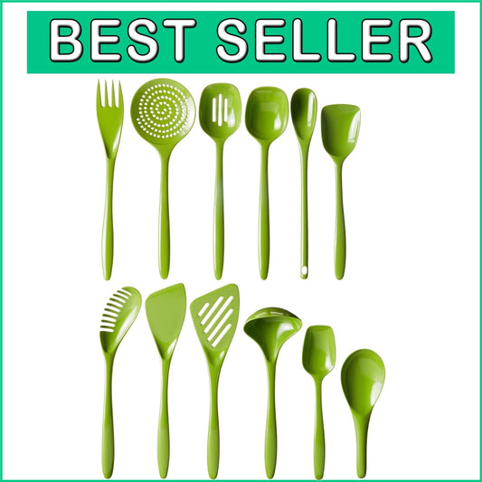 Ergonomic Melamine Cooking Utensil Set, 12 Pieces - Nonstick & Dishwasher Safe
