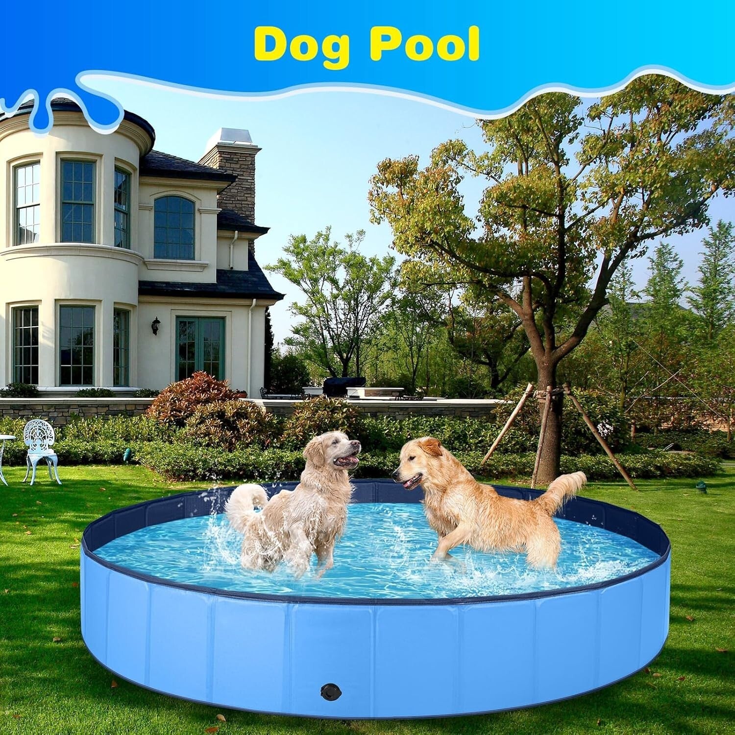 Portable Vinyl Kiddie Pool for Dogs - Safe, Easy Drainage, and Collapsible