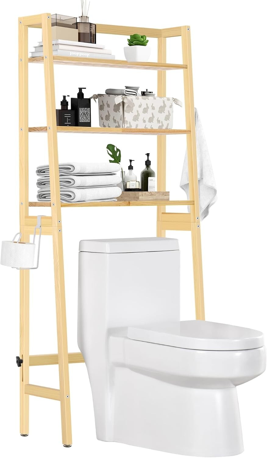 Freestanding Wooden Over-The-Toilet Rack with Adjustable Height & Durable Design