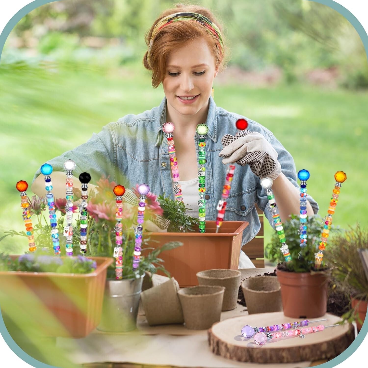 DIY Garden Stake Set with 236 Pieces: Colorful Beads and Crystal Accents
