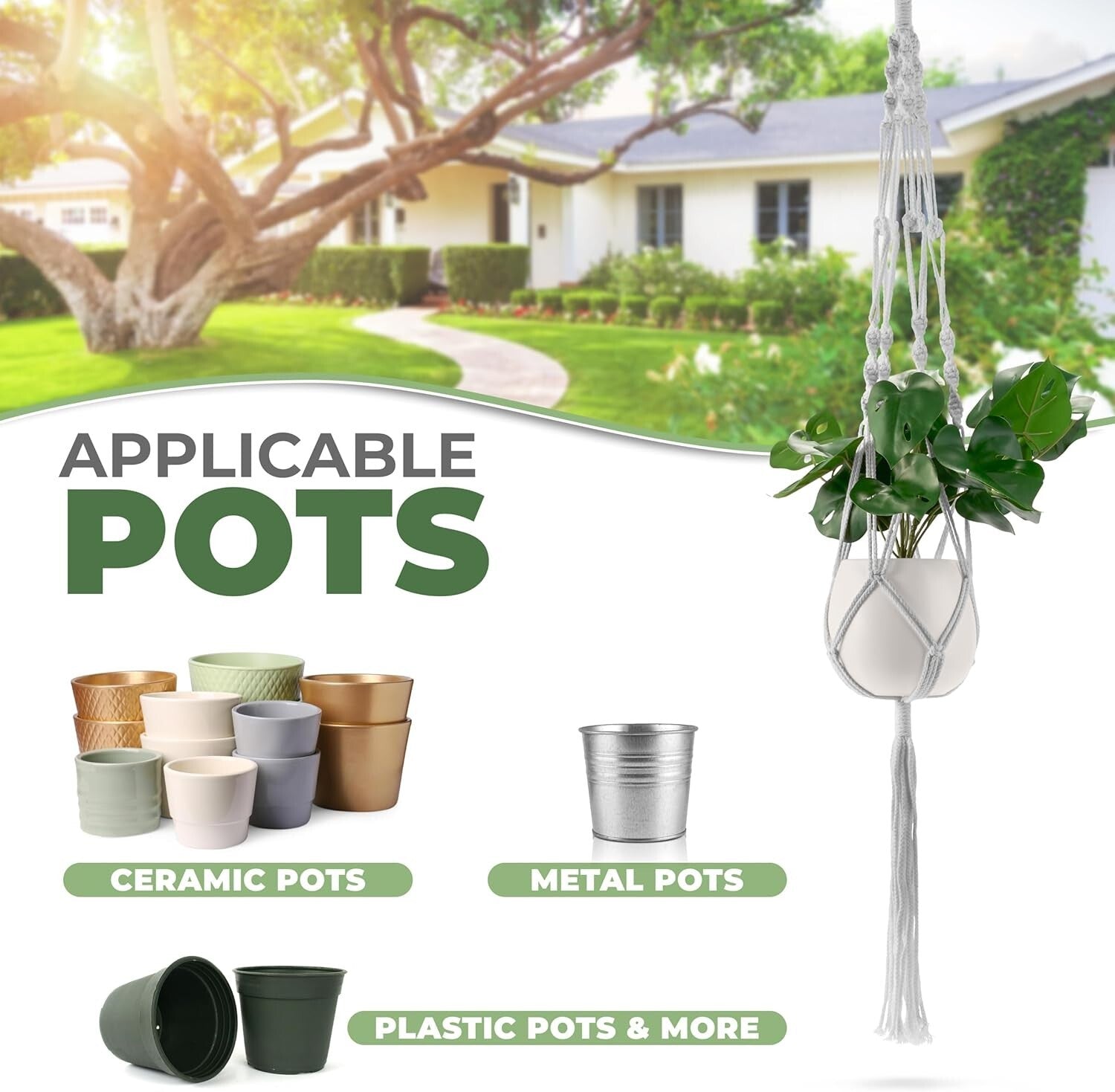 Versatile 6-Pack Plant Holders with Macrame Design - Indoor/Outdoor Use