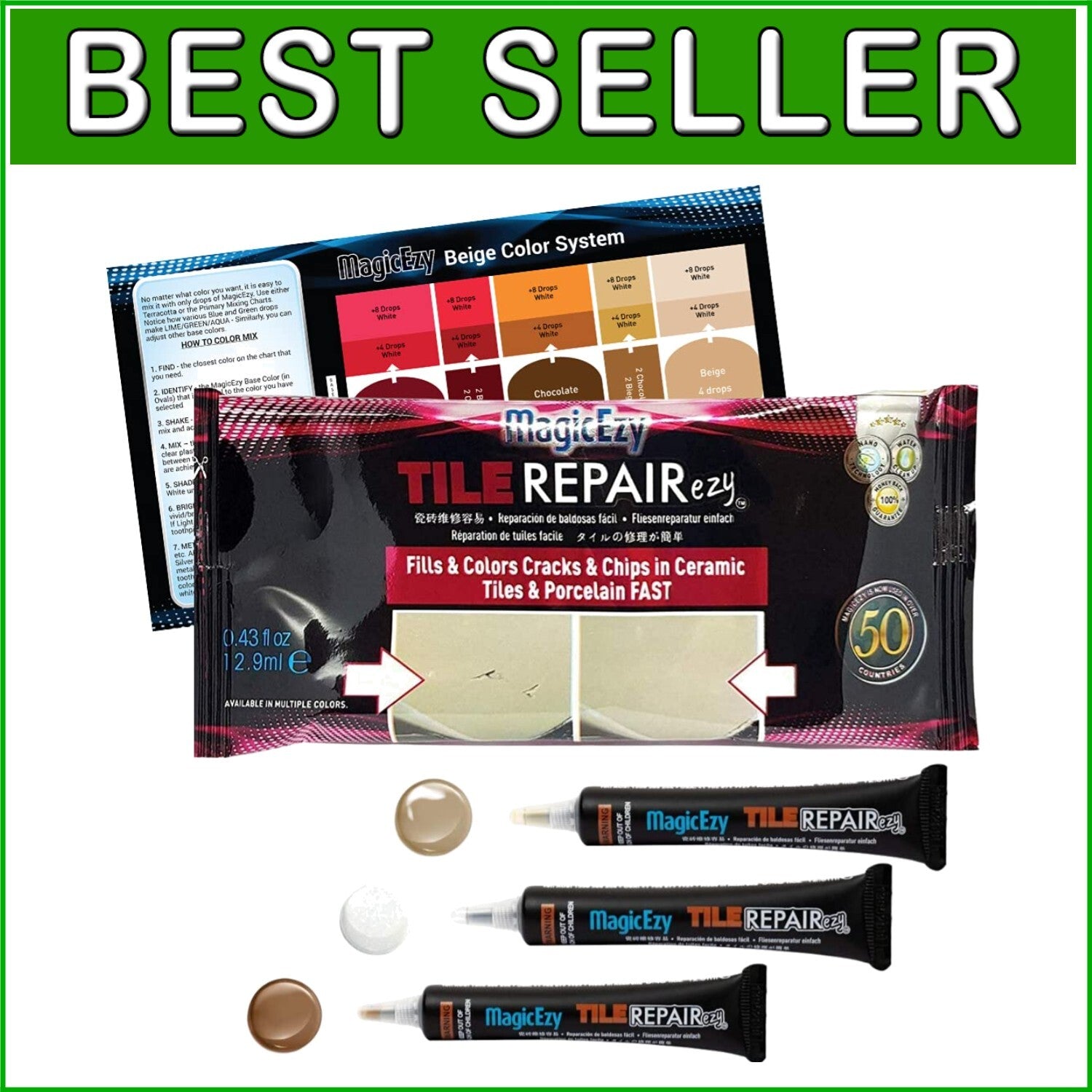 Glossy Glaze Finish Tile Repair Kit - Durable Beige Filler for Multiple Surfaces