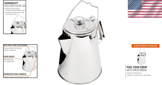 Ergonomic Glacier Stainless Steel Coffee Percolator - 36 Cups for Any Adventure