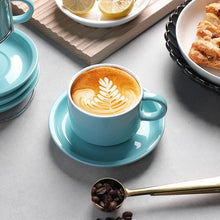Load image into Gallery viewer, Insulated Porcelain Coffee Cup Set - 4 Stackable 8oz Latte and Cappuccino Mugs