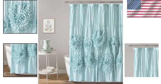 Serena Ruffle Shower Curtain, 72" x 72" in Spa Blue - Vintage Glam Decor